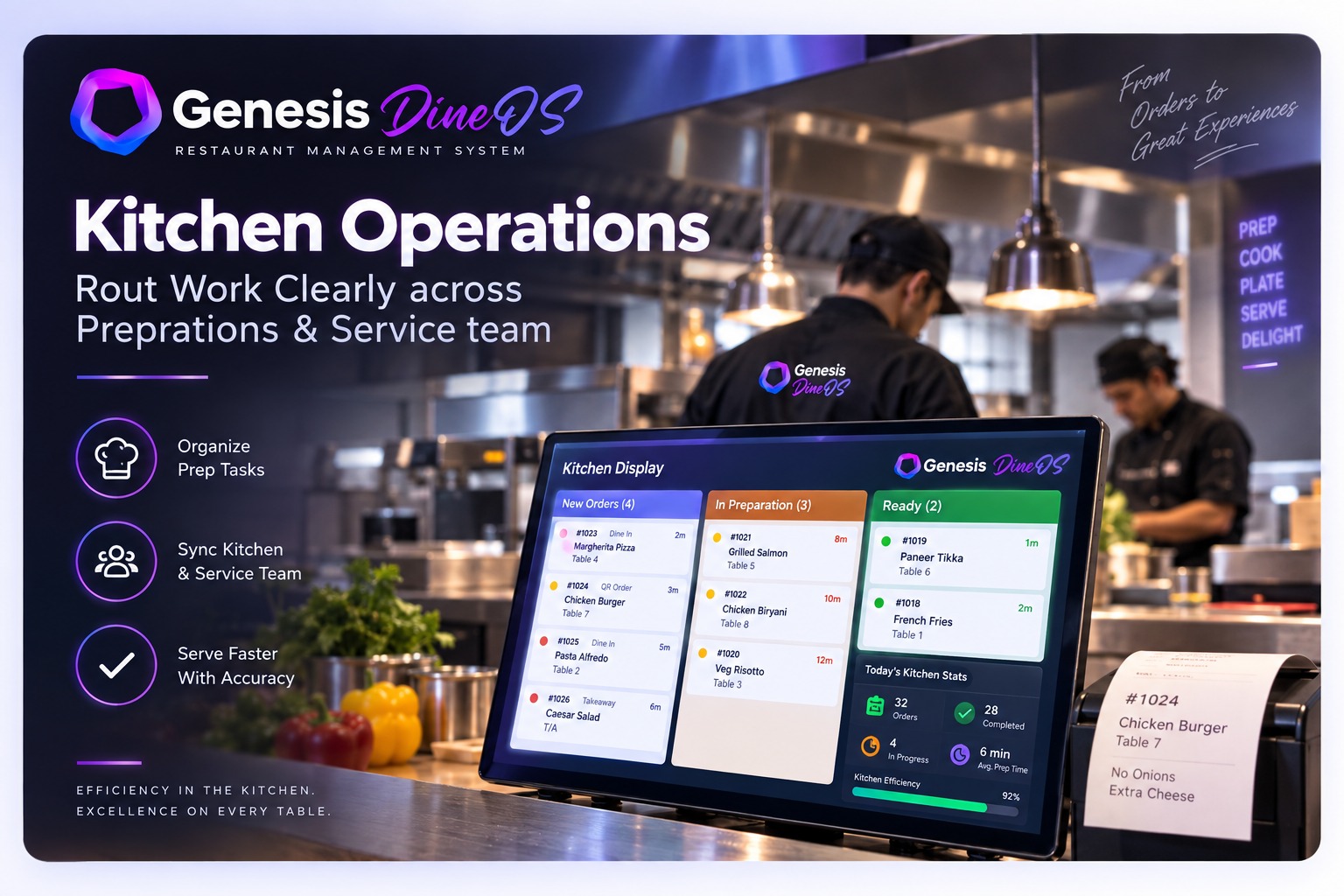 Genesis DineOS kitchen operation screen