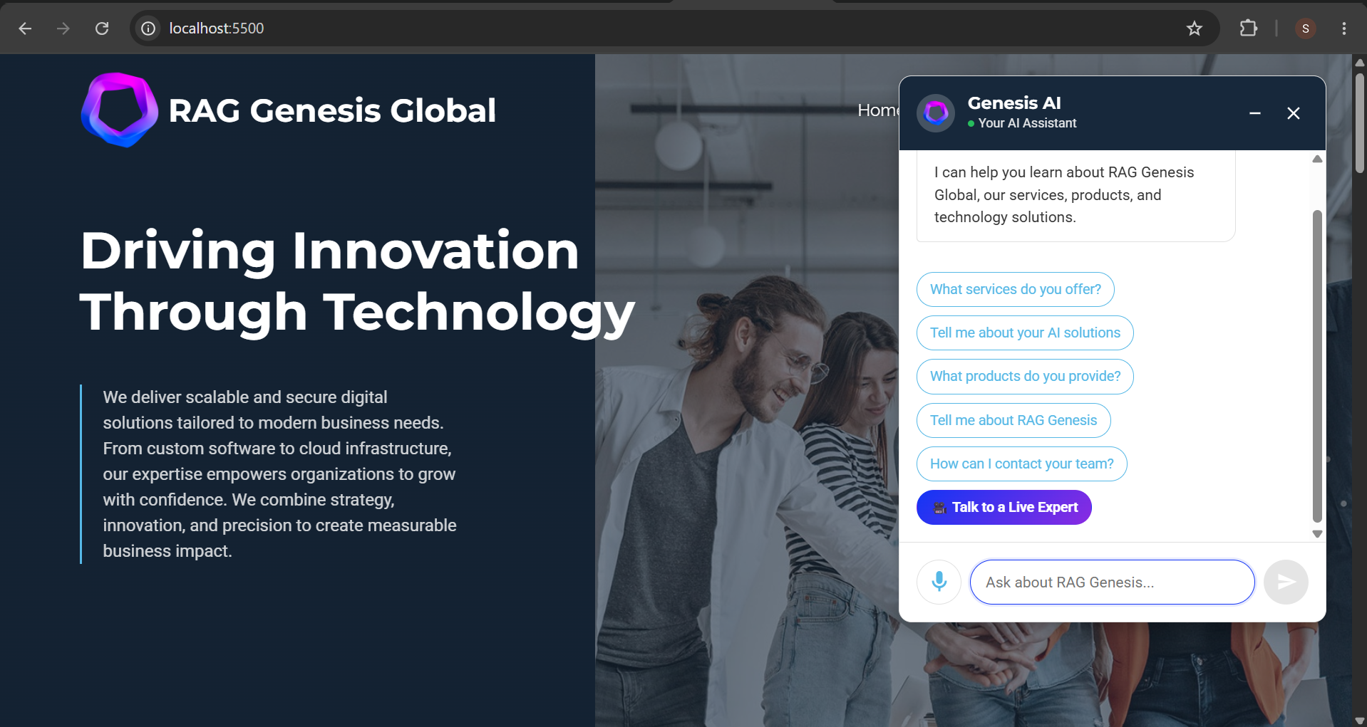 Genesis OneAI AI support screen