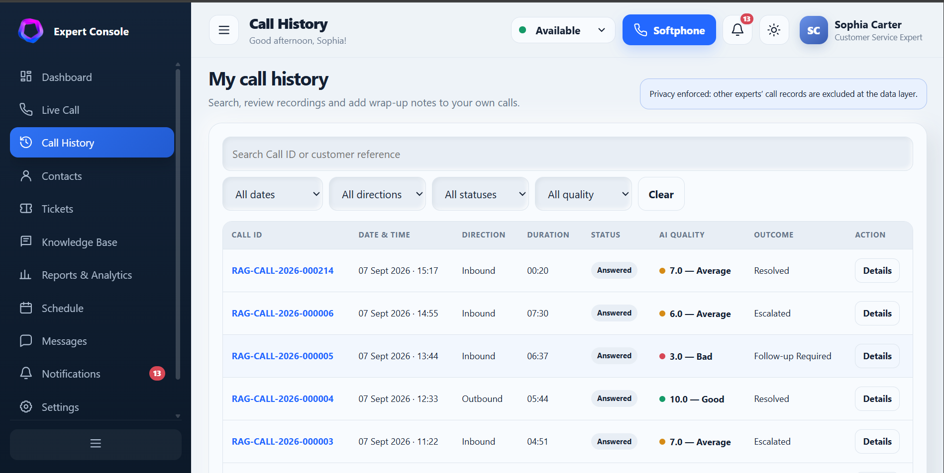 Genesis OneAI operations screen